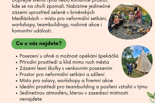 Firemní akce v přírodě v Brně Medlánkách. Vyměňte zasedačku za stromy.